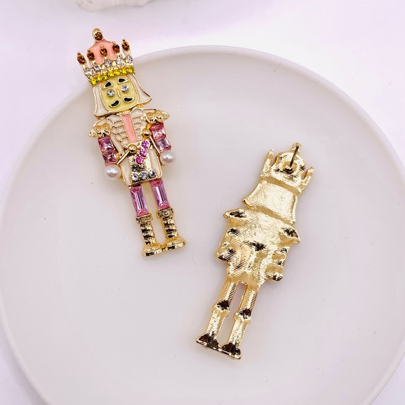 Pink Holiday Nutcracker Earrings - Picture 4 of 4